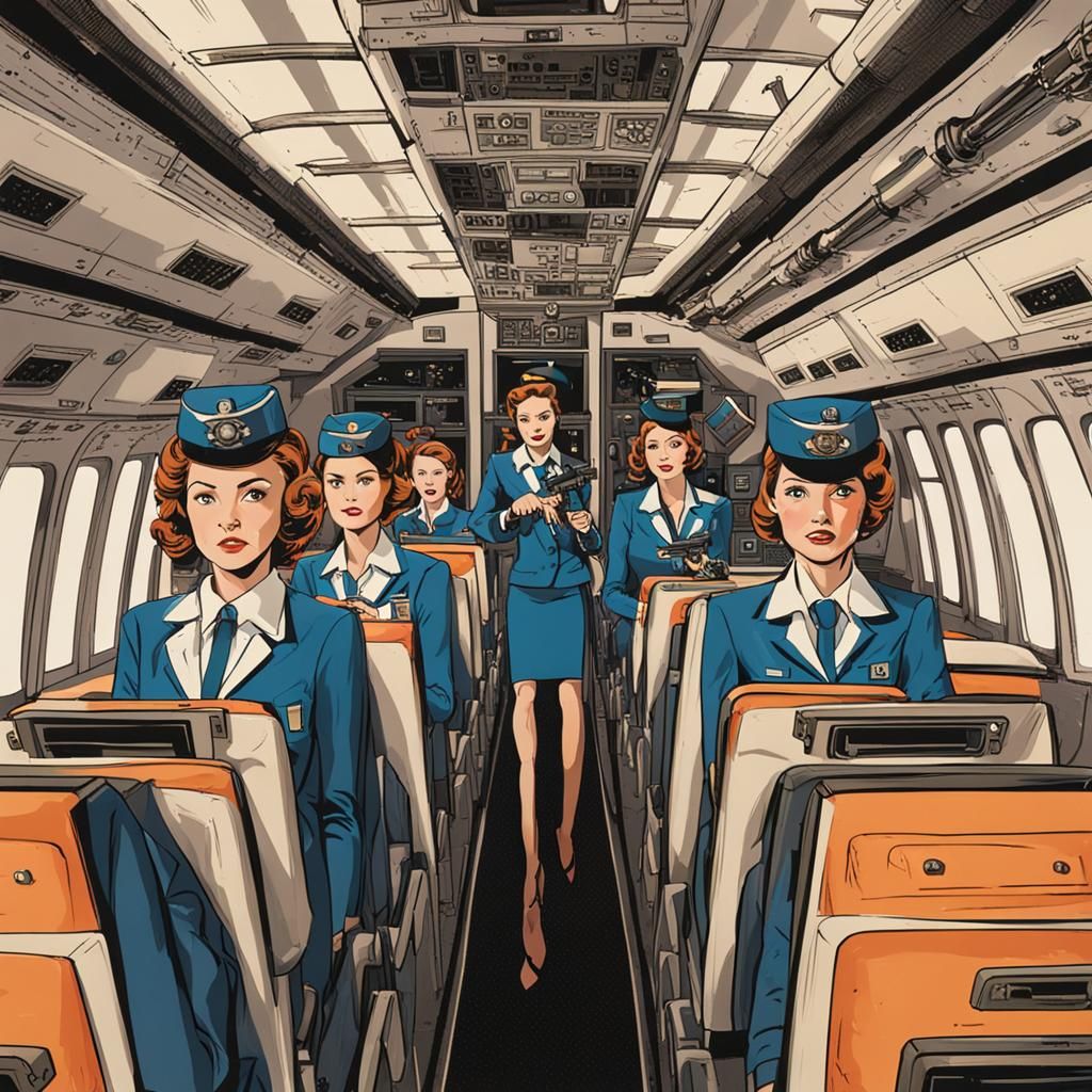 stewardesses with guns storming the cockpit