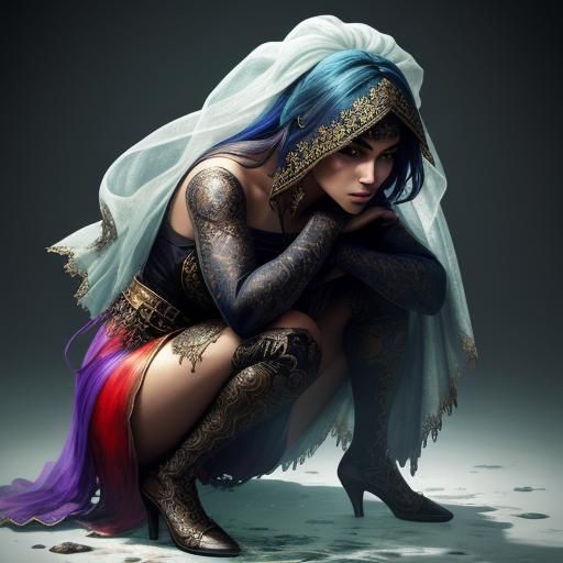 A Beautiful Woman Crouched Down Wearing Sheer Cloth