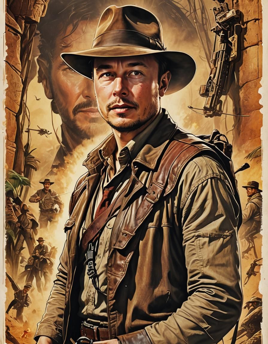A movie poster about Elon musk playing Indiana Jones. Be fun...