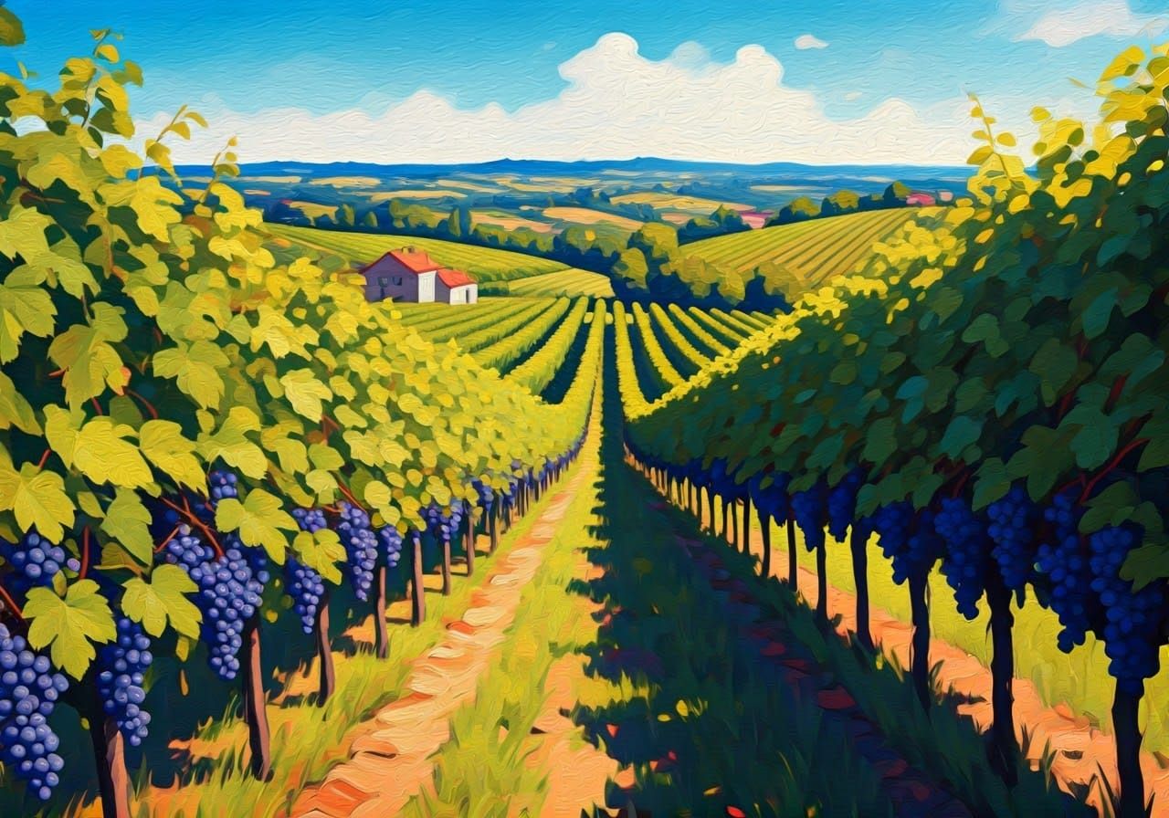 Fauvist French vineyard at harvest  by @Alison