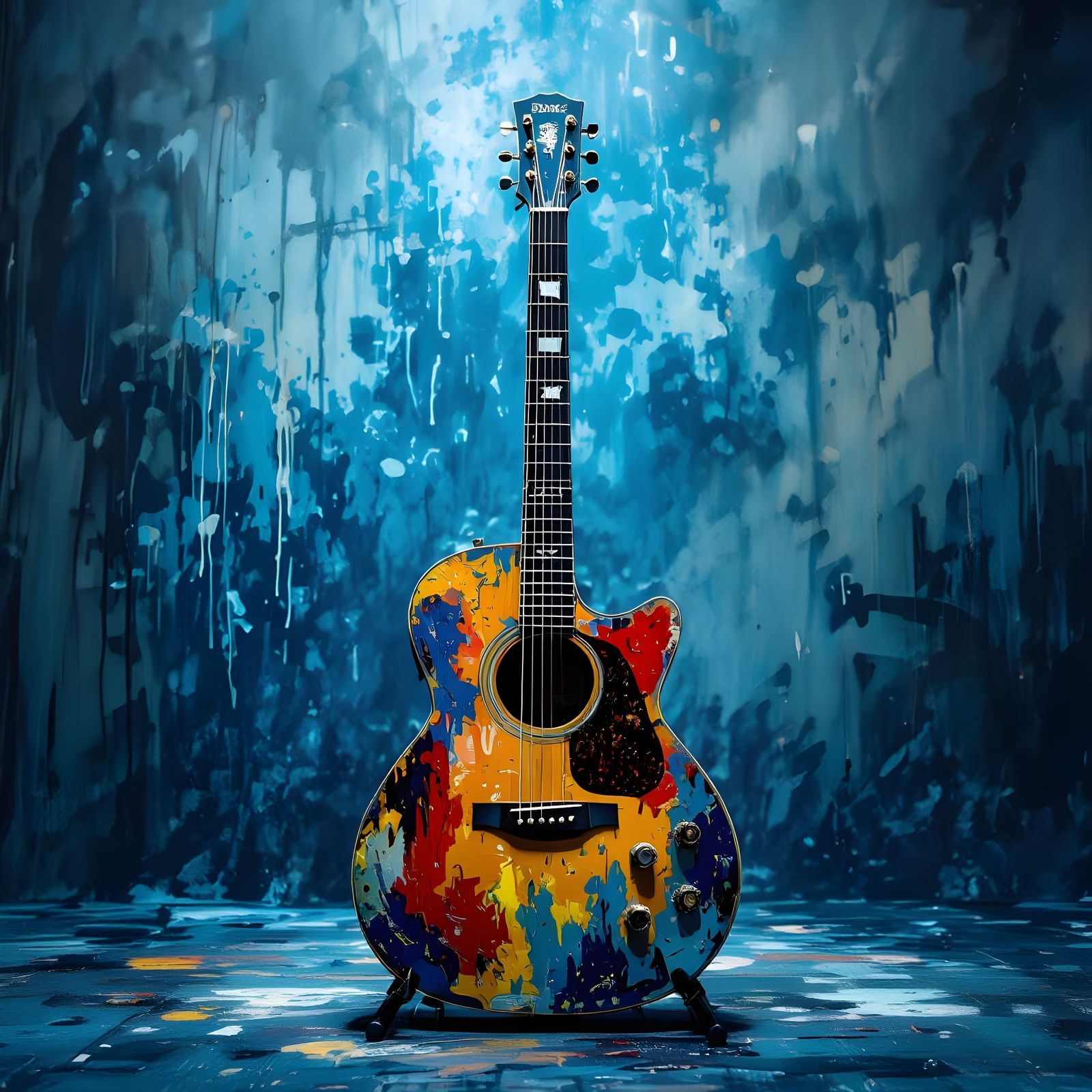 Dramatic Guitar Scene: Pencil Sketch to Oil Painting