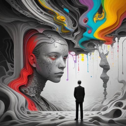 alcohol inks,  dark, moody, Art brings colorful watercolors of   sanity into a cool  gray  insane  concrete personal  world inside my head