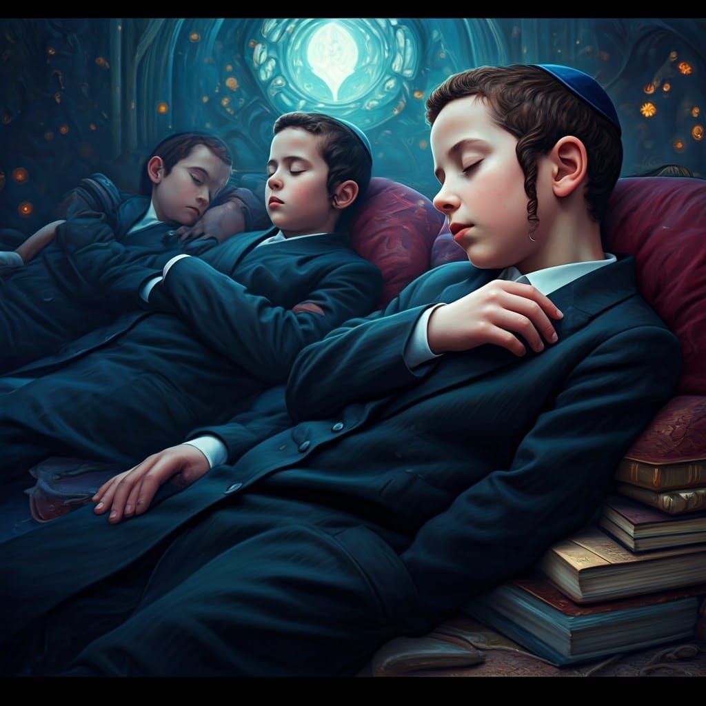 Haredi Boys Slumber in Dreamlike Scene, Inspired by Fantasy...