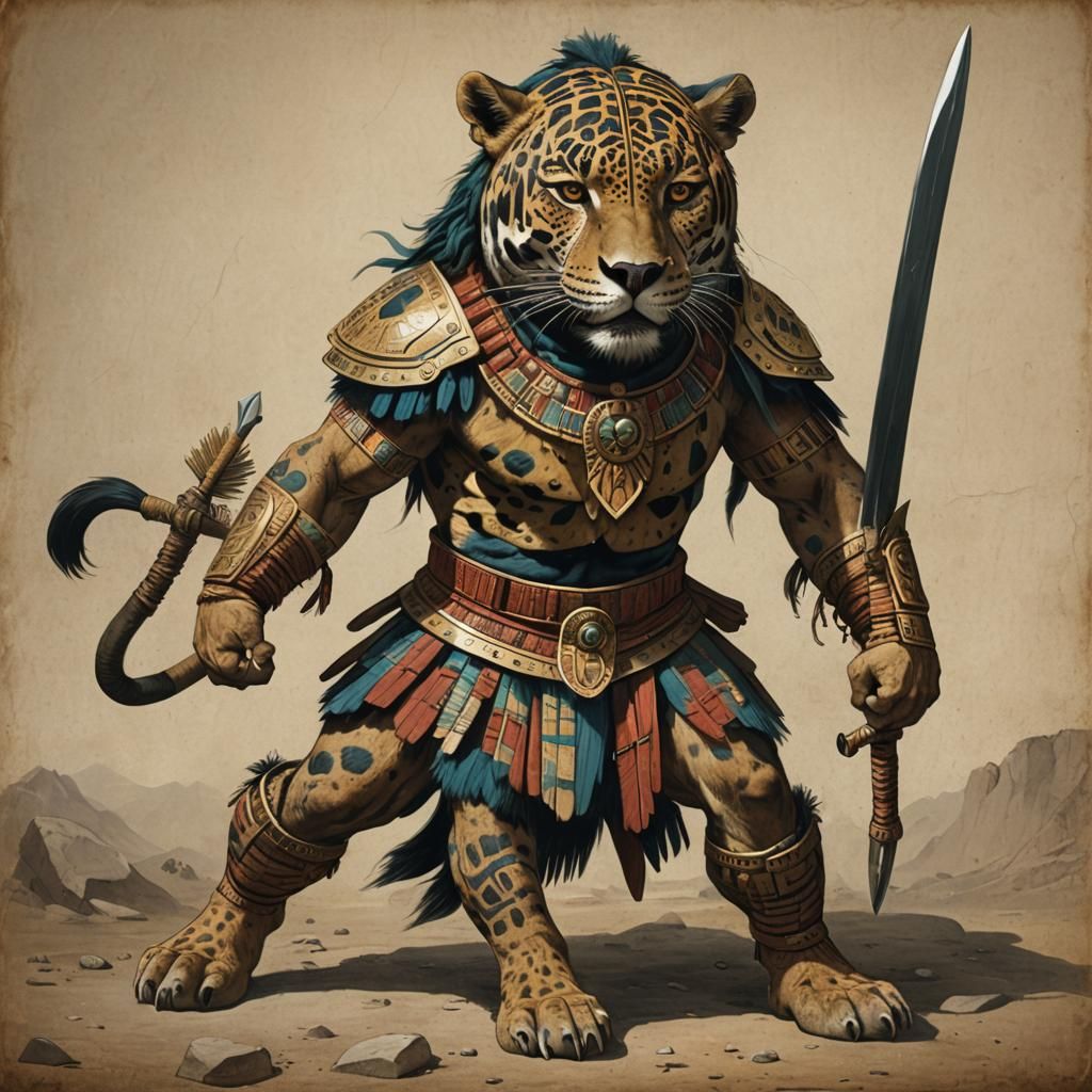 A hybrid jaguar/Incan warrior