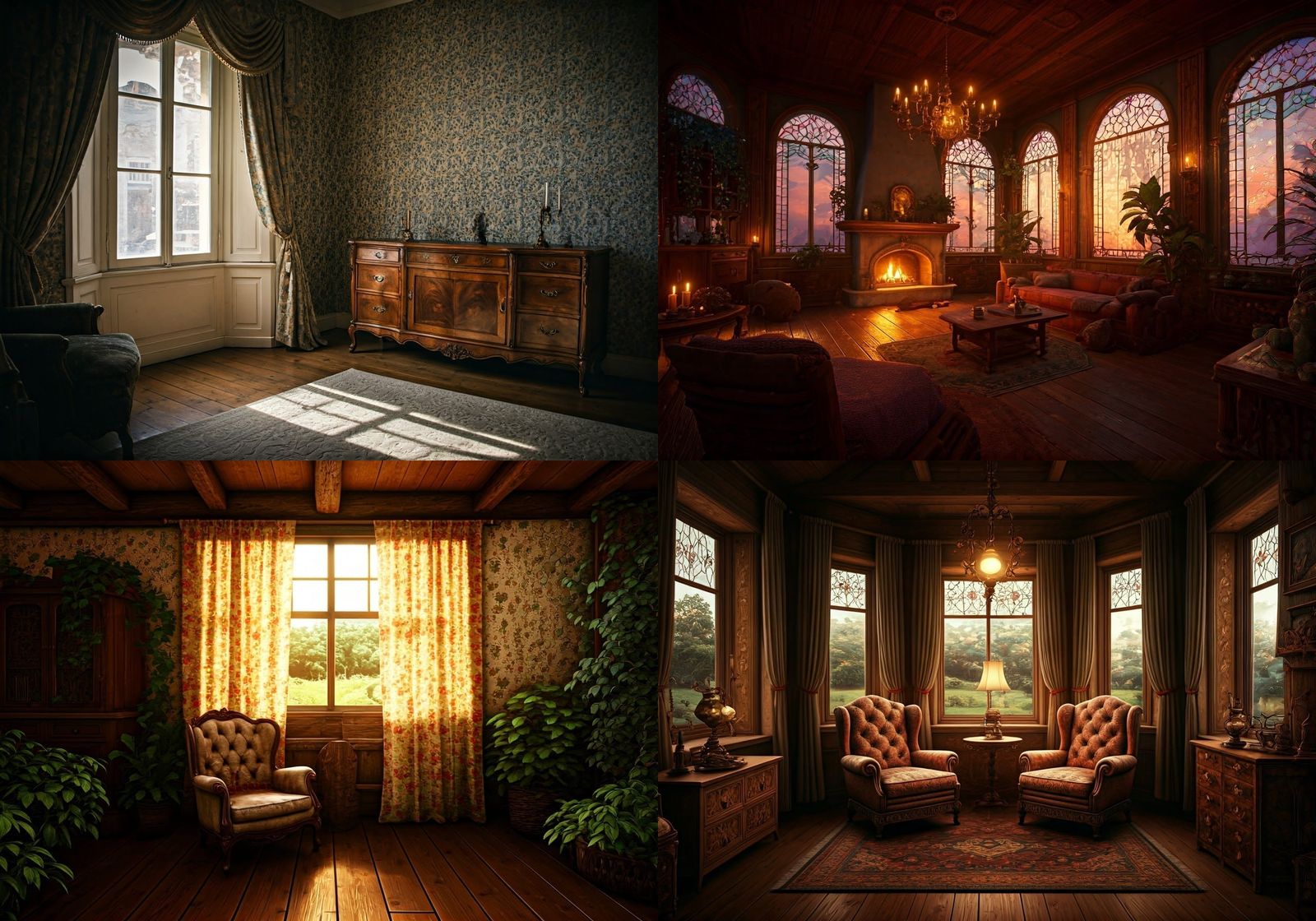 Pastoral Room in Warm Home: Detailed Matte Painting