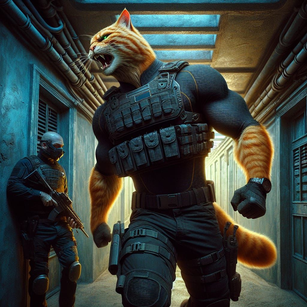 realistic action-packed image of **Visuals**: Tyler (anthrop...