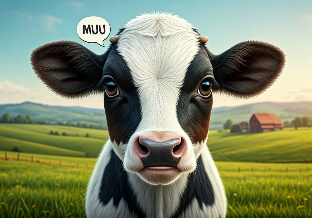 Adorable Baby Cow on Farm, Detailed Digital Art