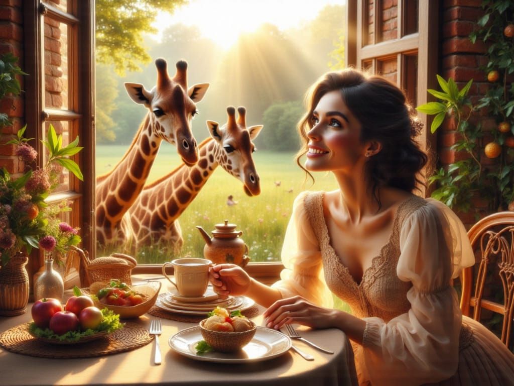 <lora:FiosWindowMagic:1.0> Breakfast with the Giraffes