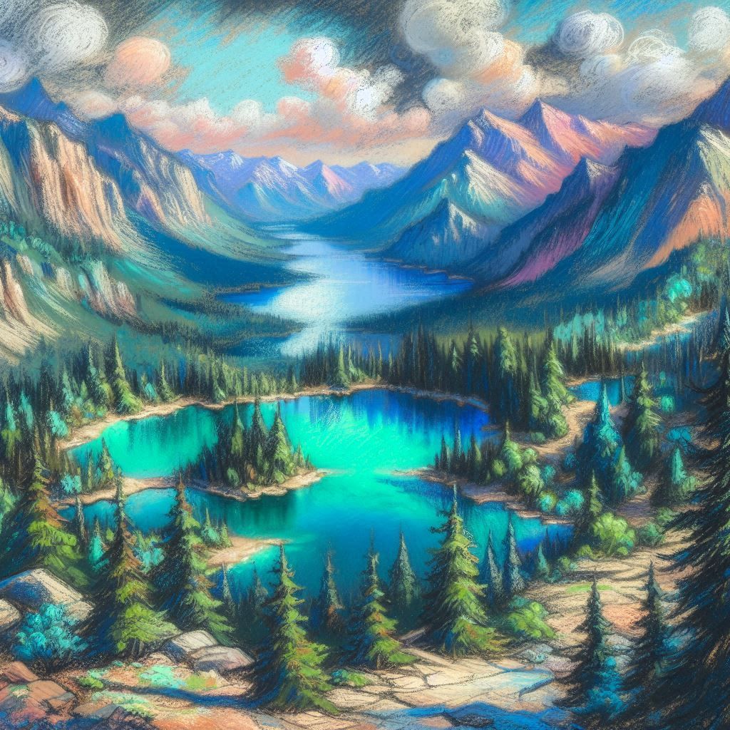 Mountain  lake in pastel