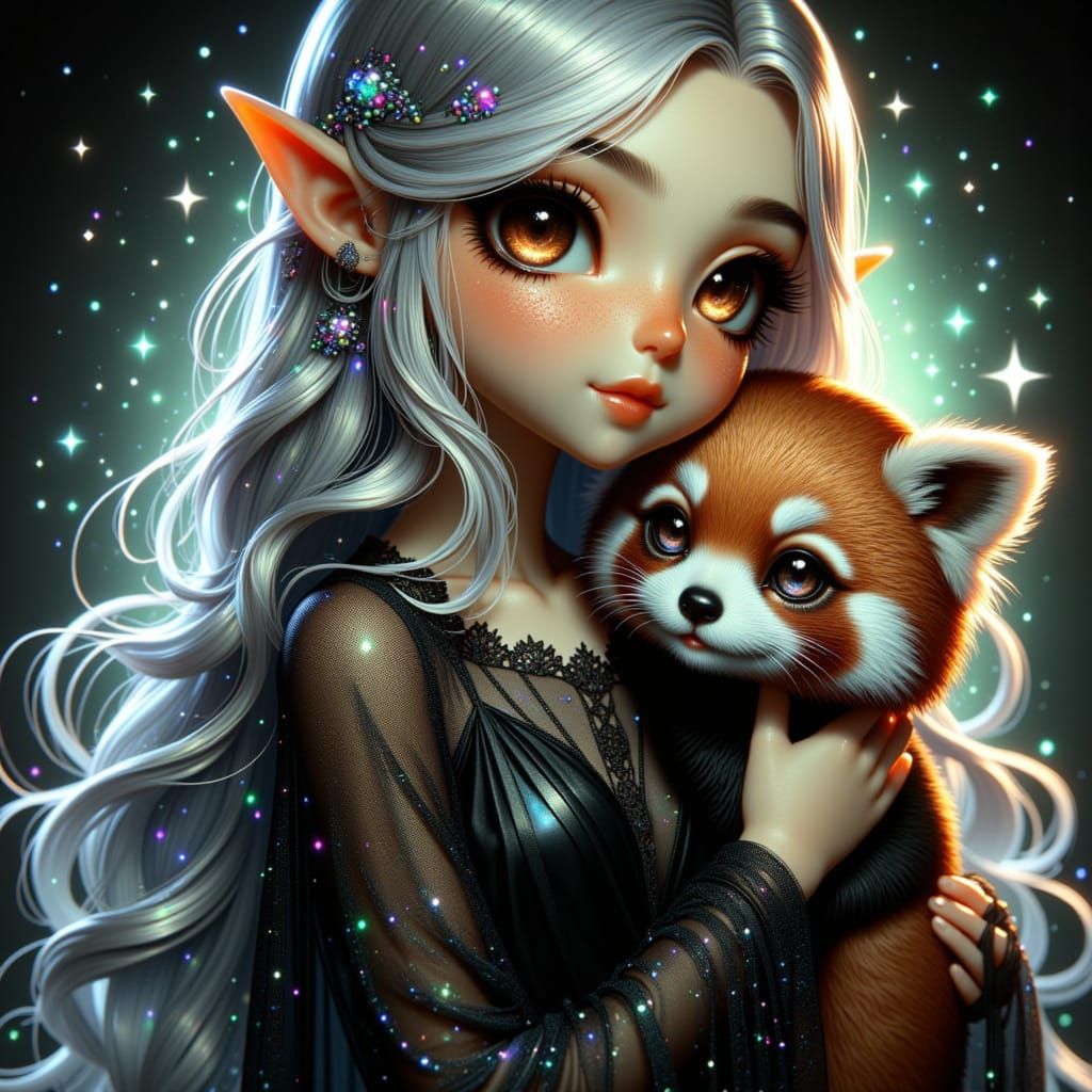 <lora:Triadic Stylecta Fx:1.0>, A stunning, elegant, and refined female elf with pale, translucent skin, she has long, flowing, and lustrous...