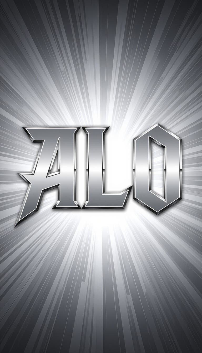 silver chrome trend  gradient strong gothic text font  ALO backraund black and gray whith sharpen  radiant gradient