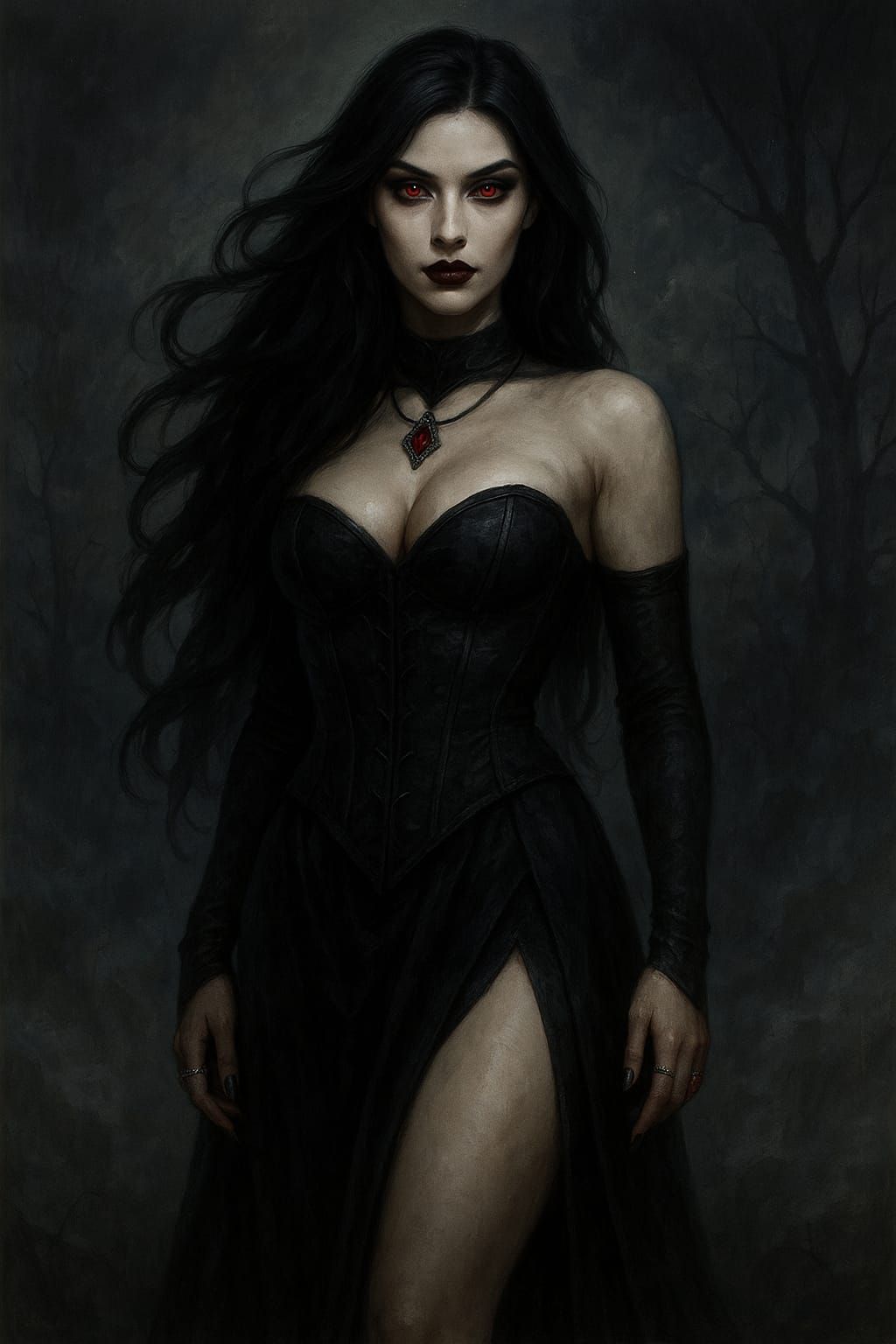 Vampiress in a Misty Landscape