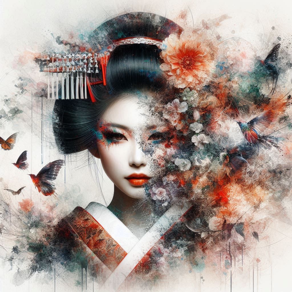 double exposure beautiful fantasy DALL-E 3 portrait landscape..