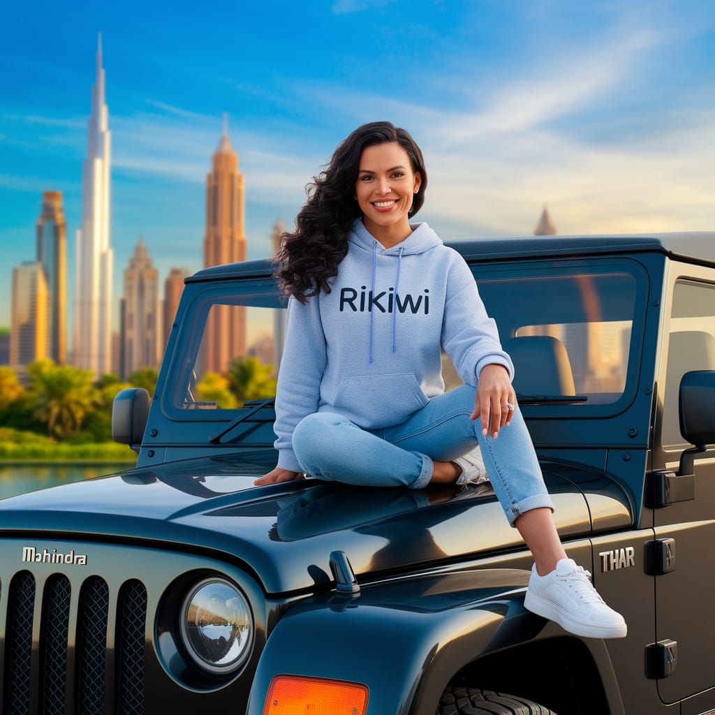Elegant Woman on Mahindra Thar in Dubai