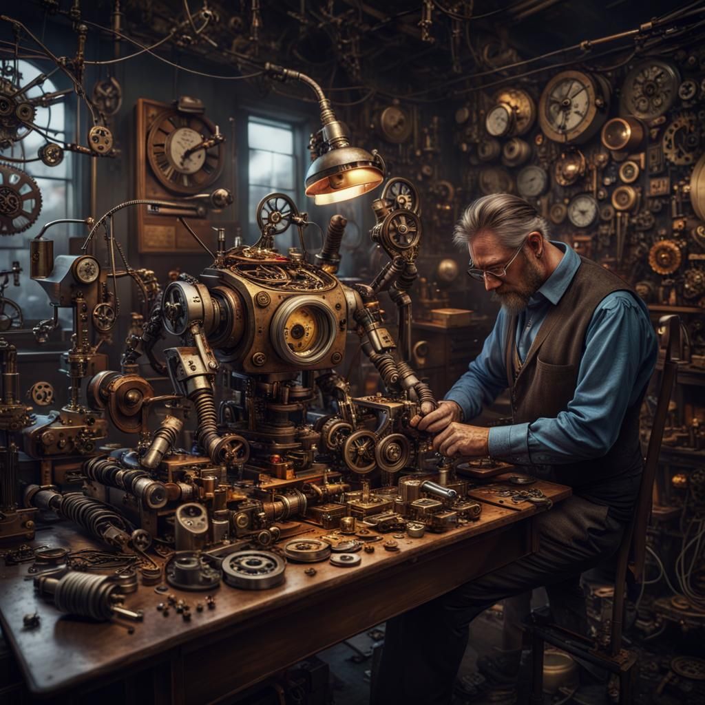 A man building a robot