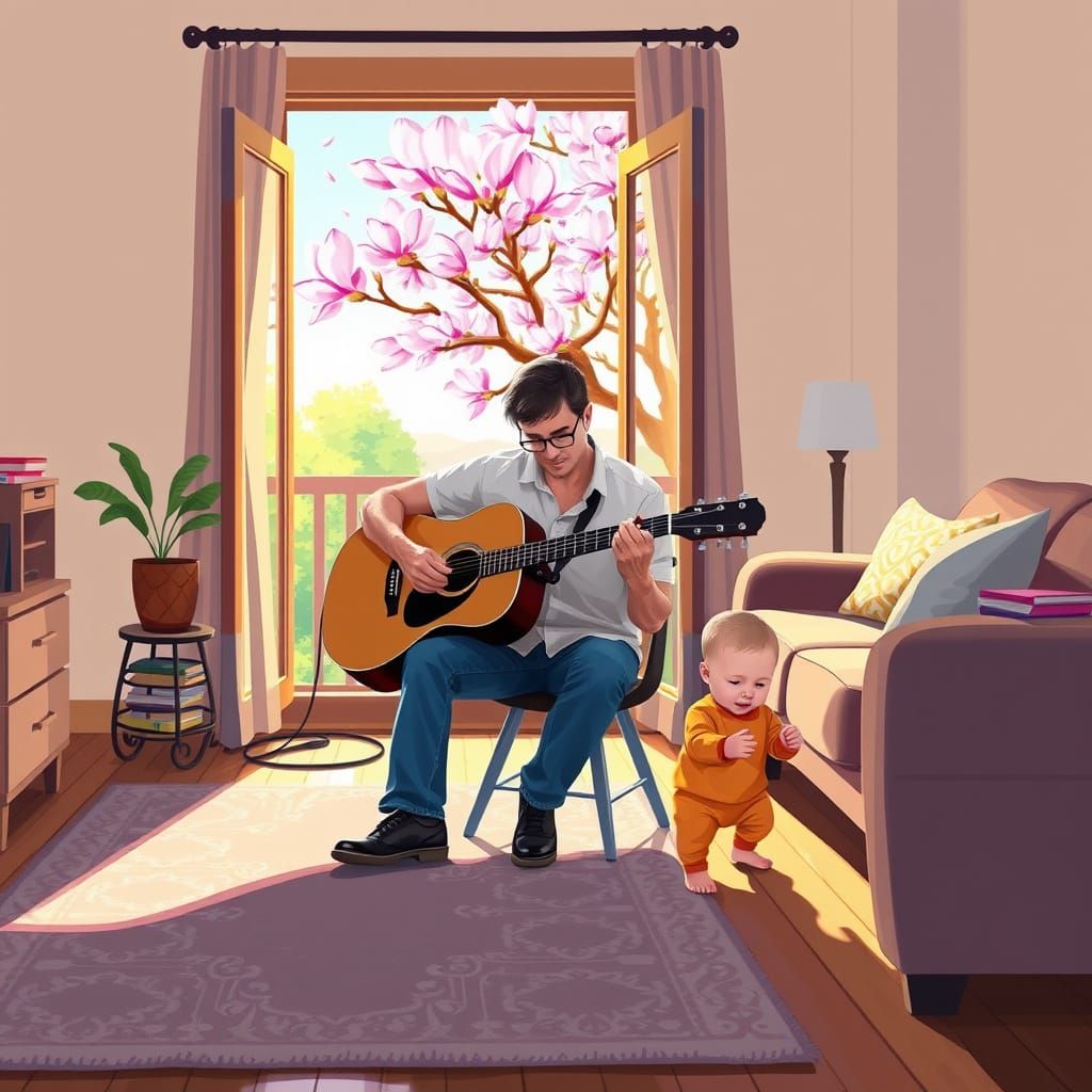 Father and Child: A Pixelated Spring Day