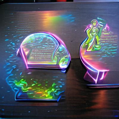 A tale of two worlds holographic glowing neon