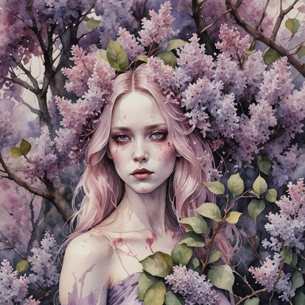 Unearthly beautiful pale woman with purplish pink blonde hai...
