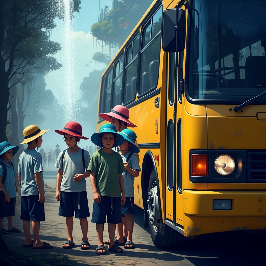 Jewish Boys on Trip in Detailed Matte Painting Style