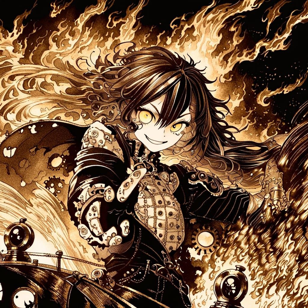 Steampunk Anime Illustration: Yang Xiao Long in Chaos