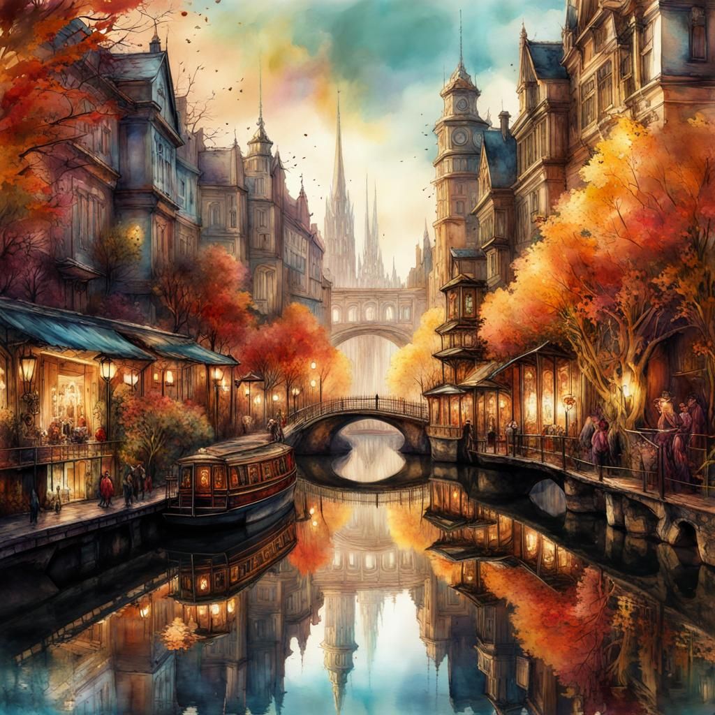 Futuristic Steampunk City in Digital Watercolor Style