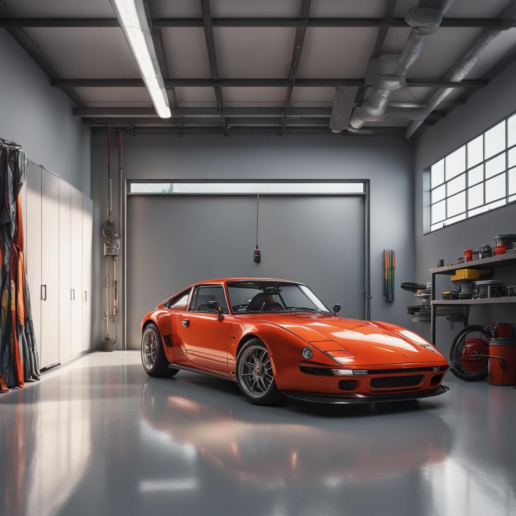 A mate grey  h35 inside a white modern garage only