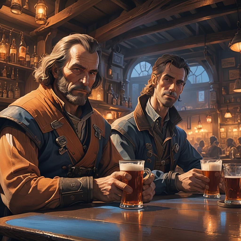 Drunk Men at Tavern in Syd Mead Style