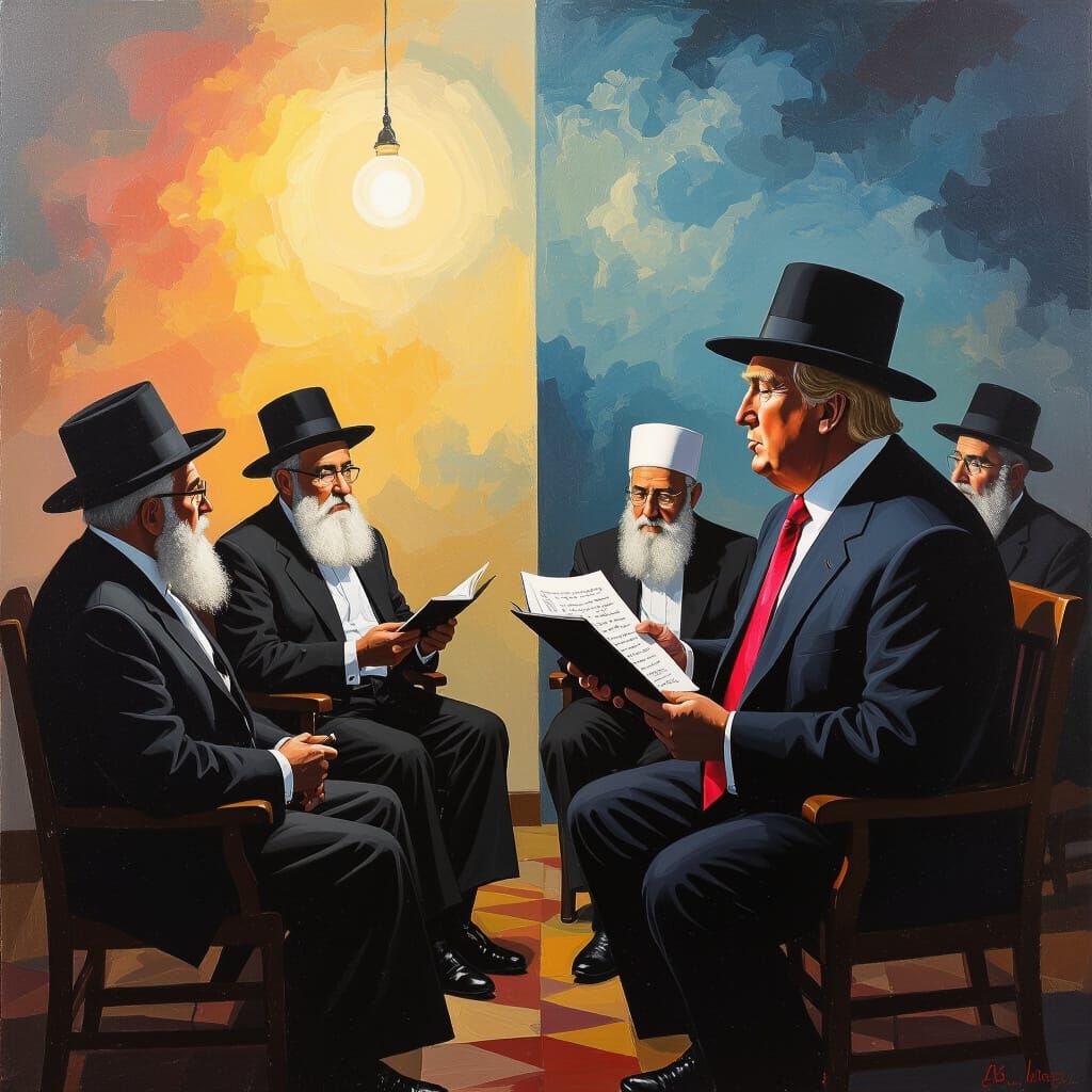 Surrealist Painting: Trump Poetry Recited by Rabbis