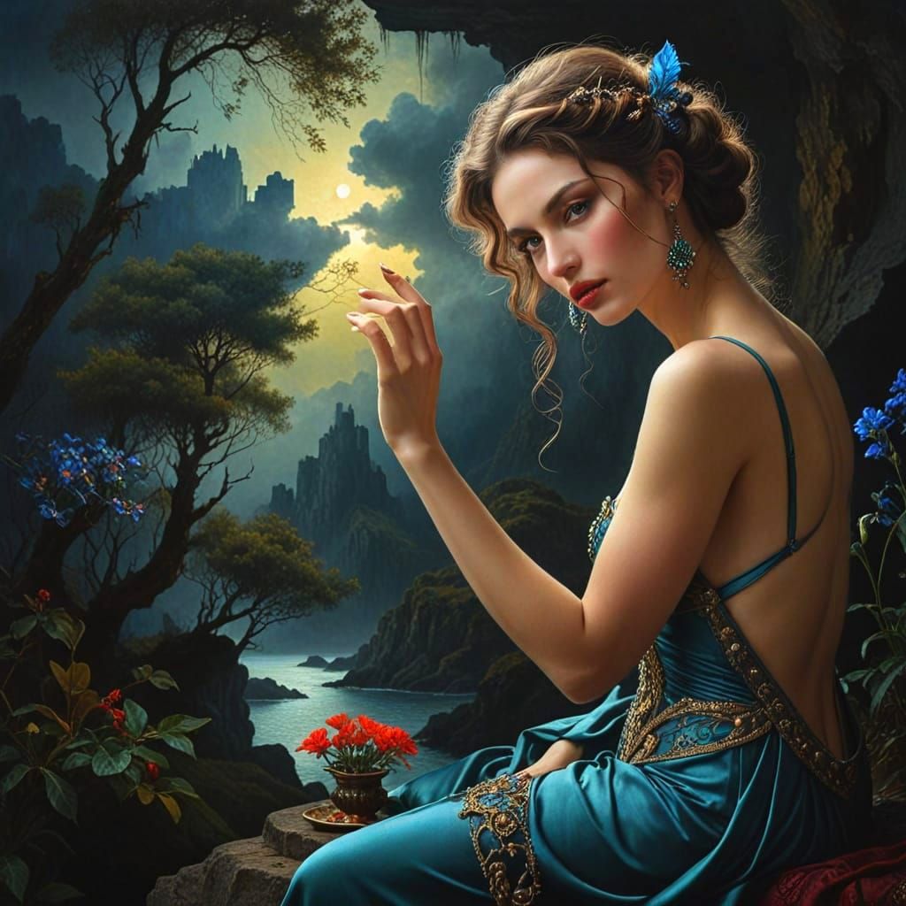 Enigmatic Lady in a Dramatic Surreal Scene