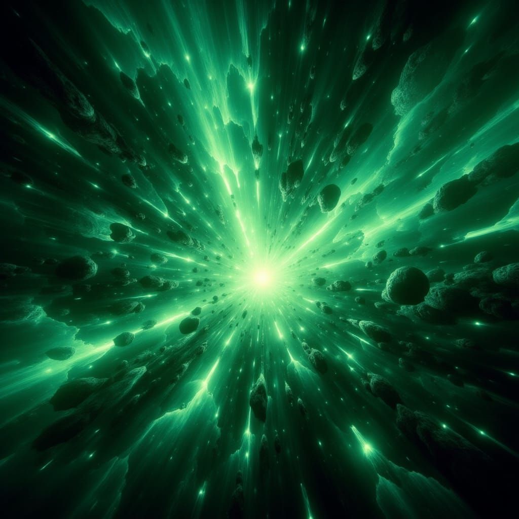 <lora:-Omnious-:1.0> A glowing, high-contrast cosmic nebula filled with countless bright green stars and light particles scattered across a ...