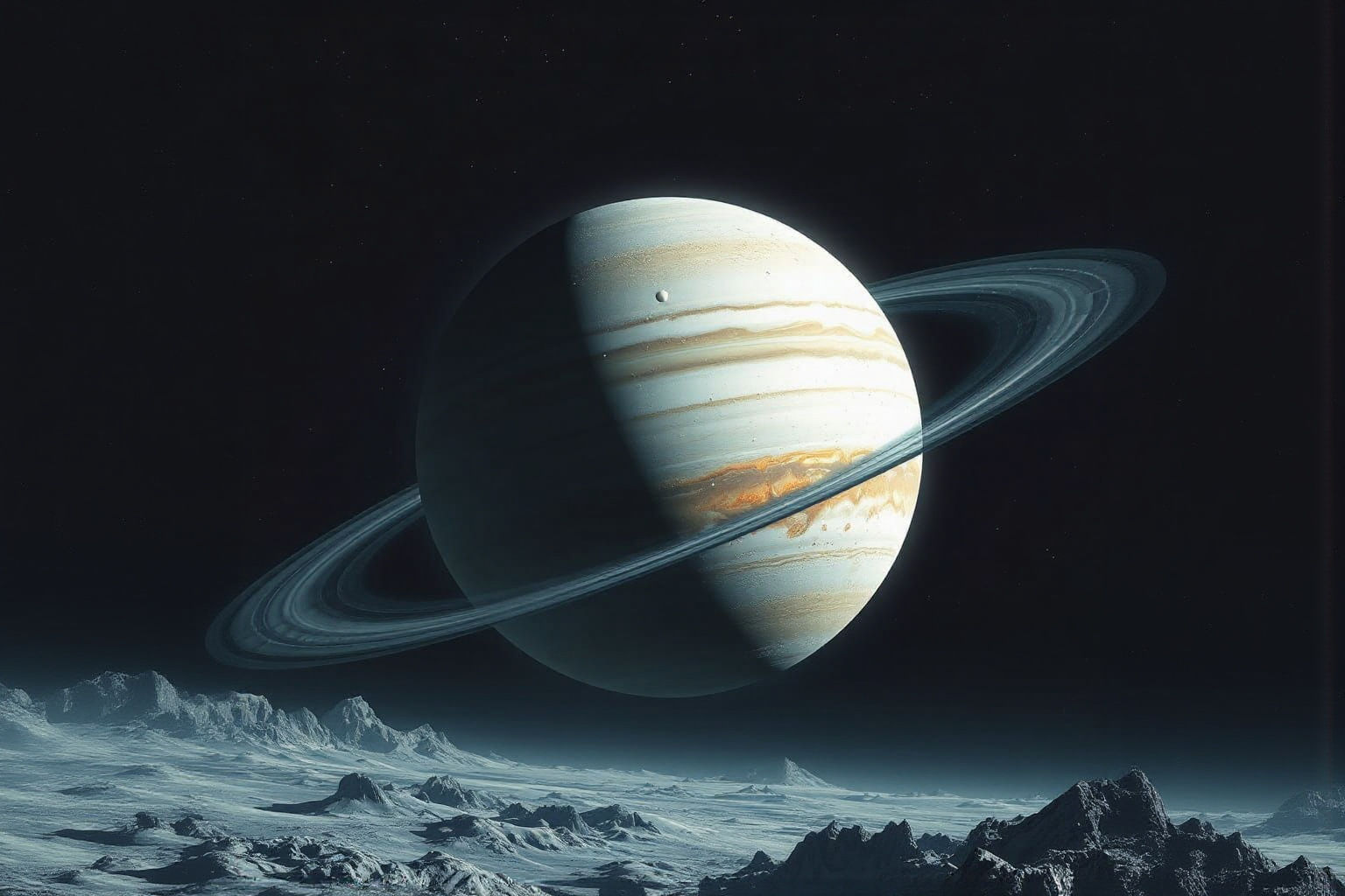 A ringed planet as seen from its icy moon