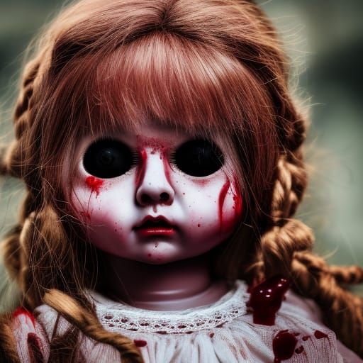 really creepy doll with blood all over it