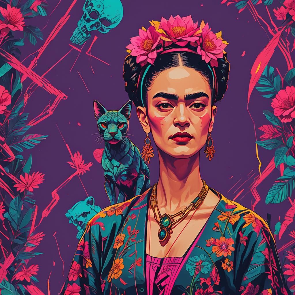 Frida Kahlo art Holiday Vibes  minimalism modern    with neo...