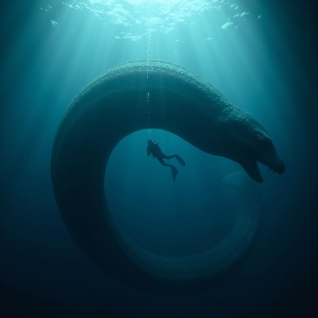Terrifying hyperphotorealistic sea monster creation of SCP-3000 the gargantuan Moray eel