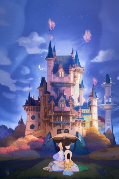"beautiful magical castle made out of stars princess with bi...