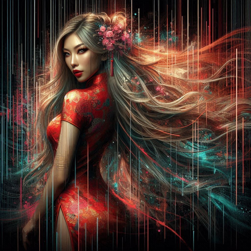 Mysterious woman with fitted red dress,