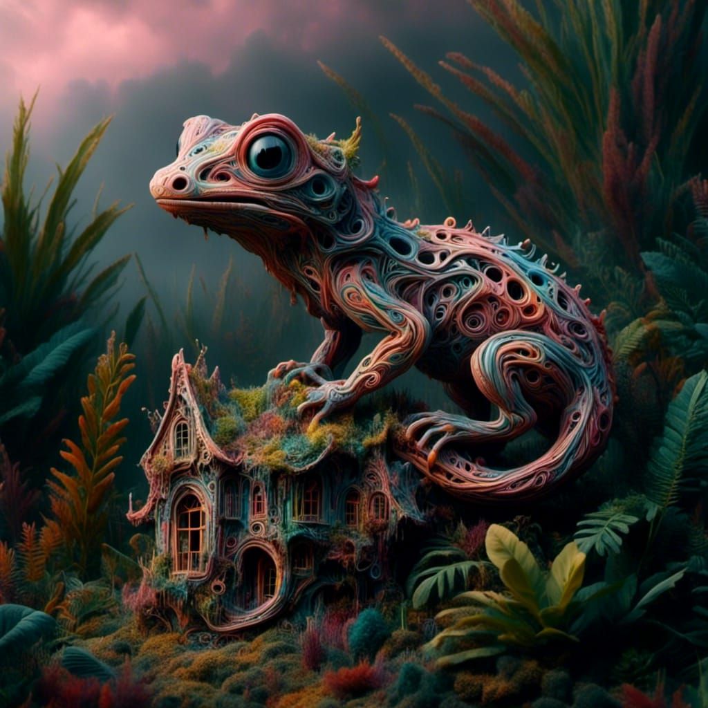 <lora:Wonky Houses ALIVE:1.0> A gecko