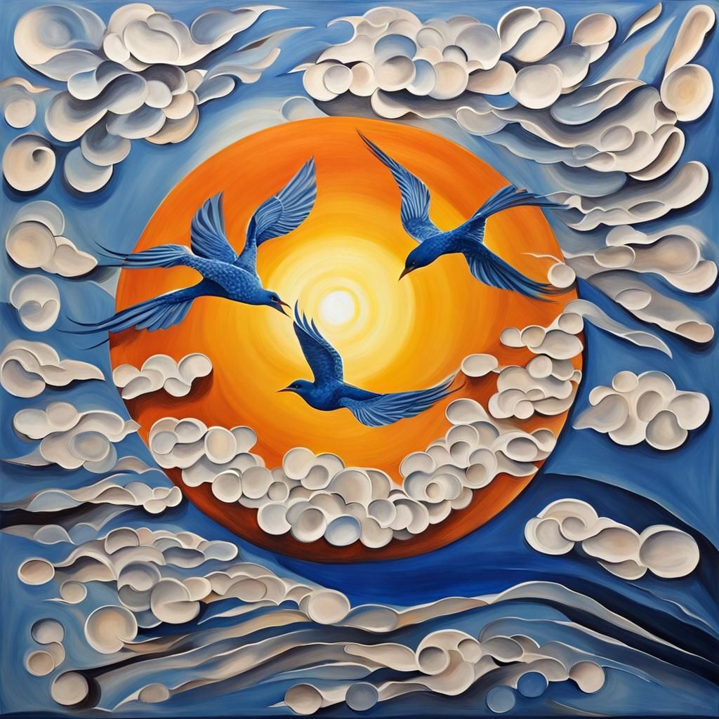 The sun and birds