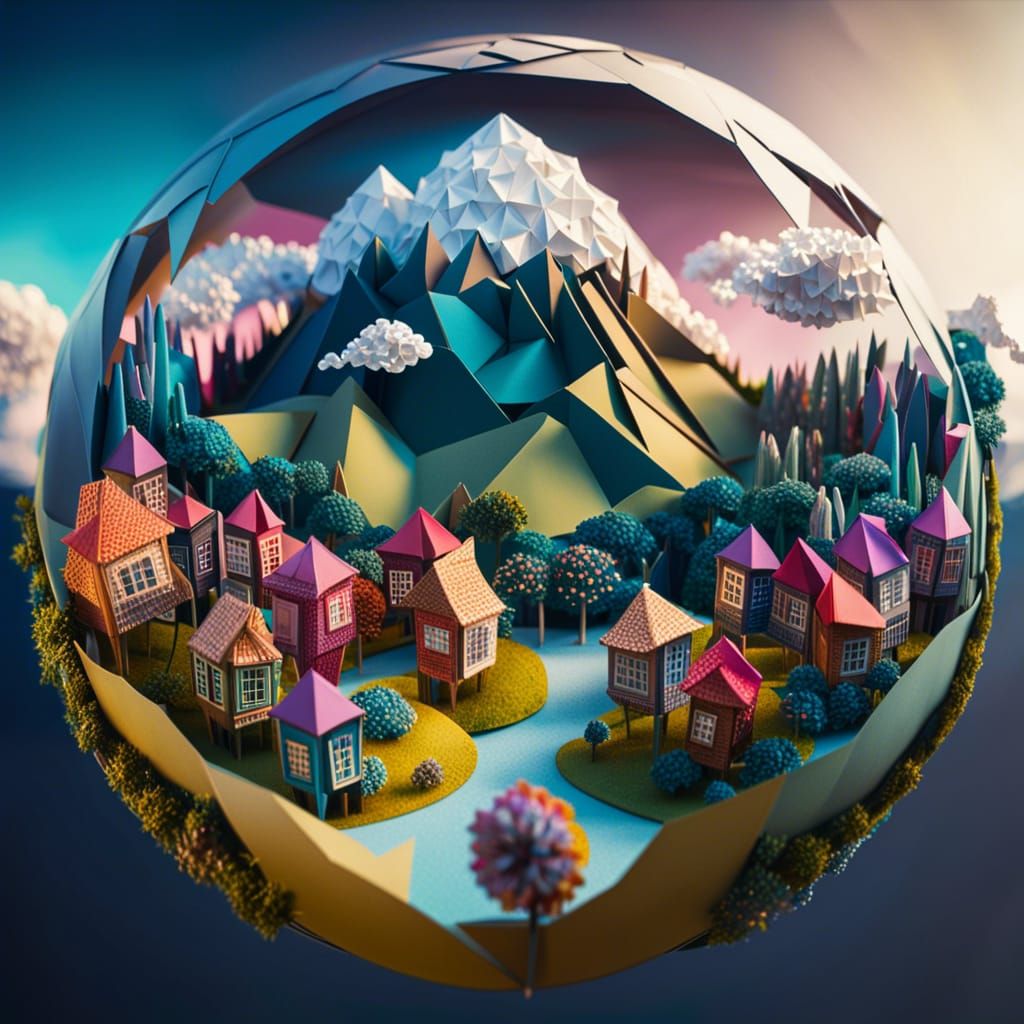 Tiny origami miniatur world  by @Ailis