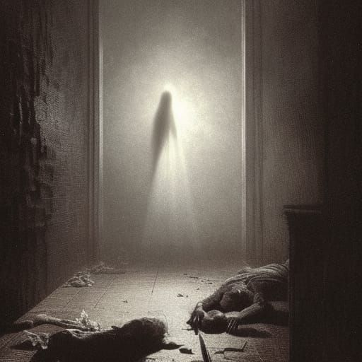 A dark empty room, the wall as lined with shadows, your are ...