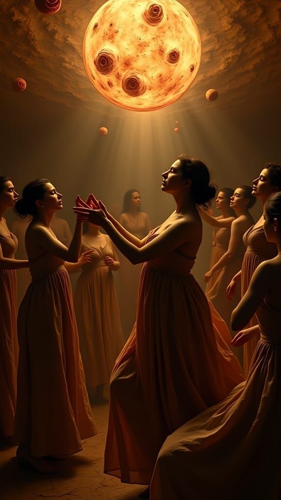 <lora:Chiaroscuro:1.0> caravaggesque chiaroscuro, Zdzisław Beksiński Style, Women dancing in Roses by Sunshine, hyperrealistic, extremely sh...