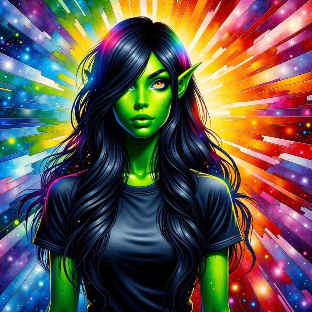 <lora:Acrylic Archive Fx:1.0>, Craft an imaginative acrylic painting with vibrant colors, holographic astral cosmic vibes, deep color contra...