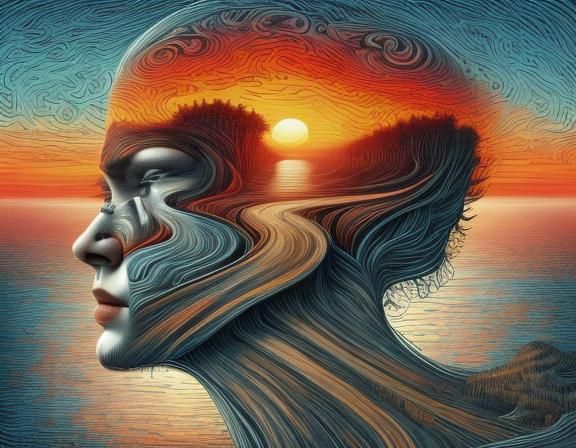 <lora:Roads-vSD-1-5:1.0>  savannah Sunset Roads around  woman with swirling Hair made from roads, ultrafine detailed roads make a swirling h...
