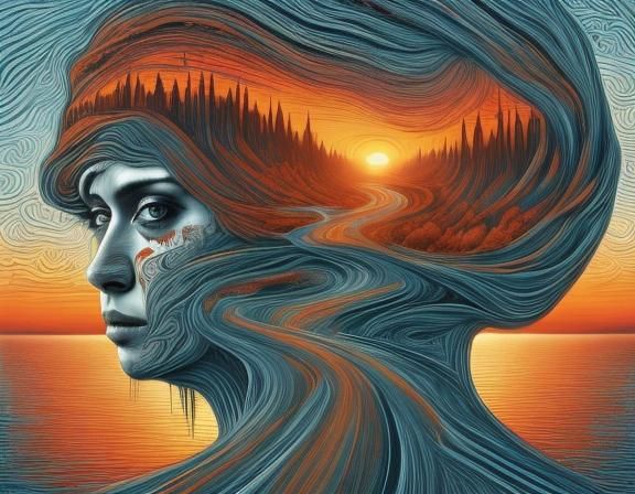 <lora:Roads-vSD-1-5:1.0>  savannah Sunset Roads around  woman with swirling Hair made from roads, ultrafine detailed roads make a swirling h...