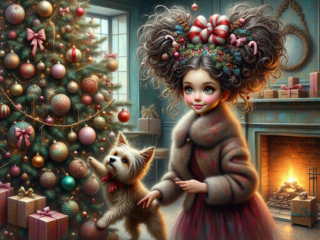 <lora:FiosXmasMagicWithMax:1.0> Little girl with her dog Max