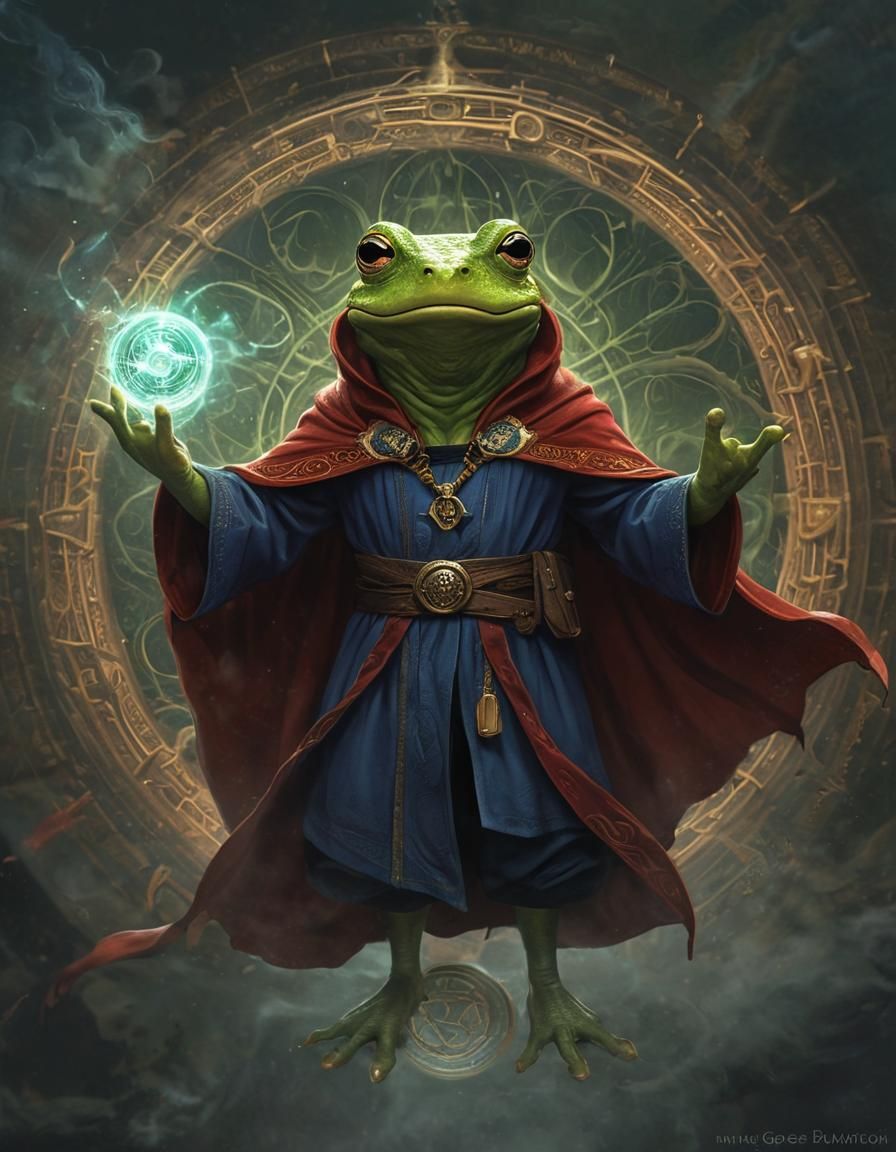 "Doctor Strange Frog: A wise frog in a mystical cloak, casting a spell and creating portals to other ...  by @GoingJade