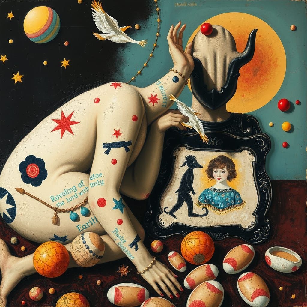 Surreal Robot Clown Ape Bath in Mixed Media