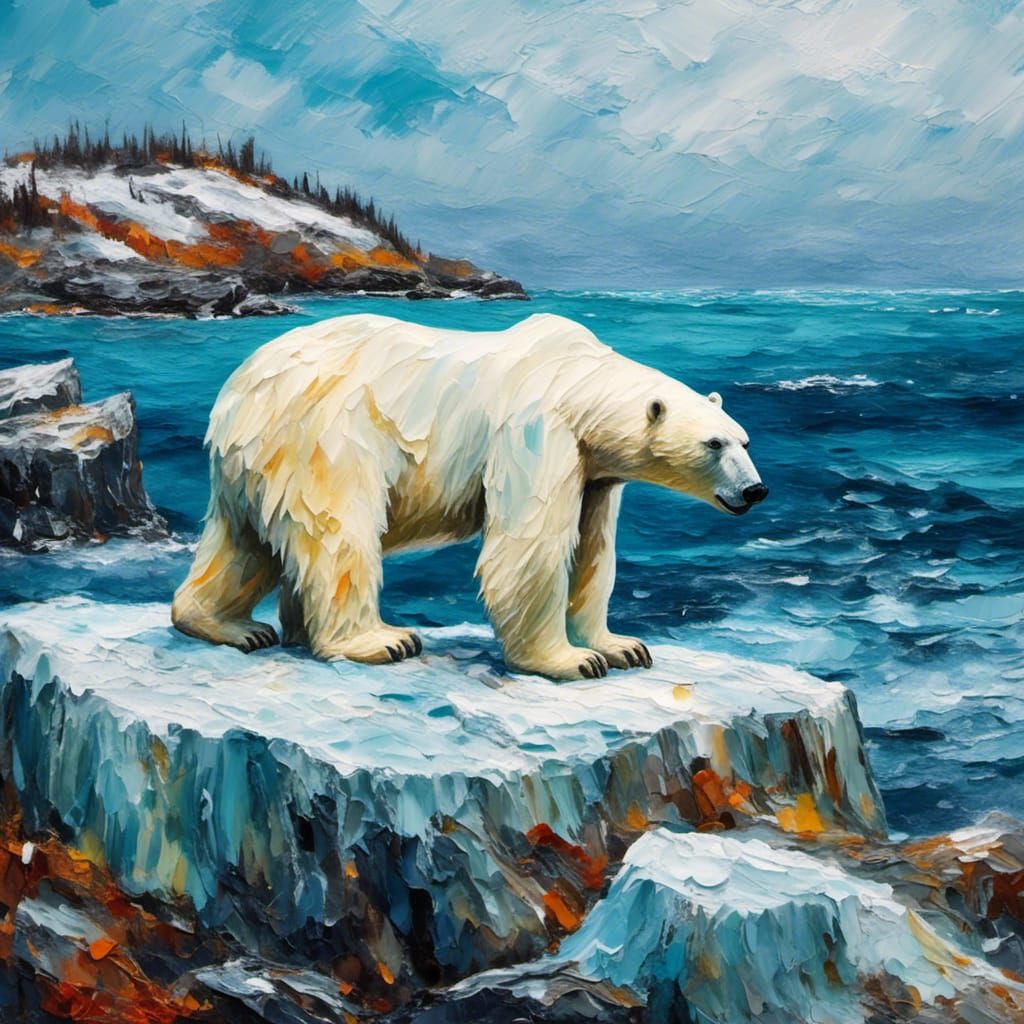 Polar Bear on Ice, Impasto Gouache Painting