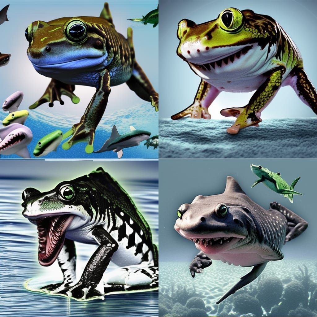 frog combined with shark, hybrid animal photo image manipula...
