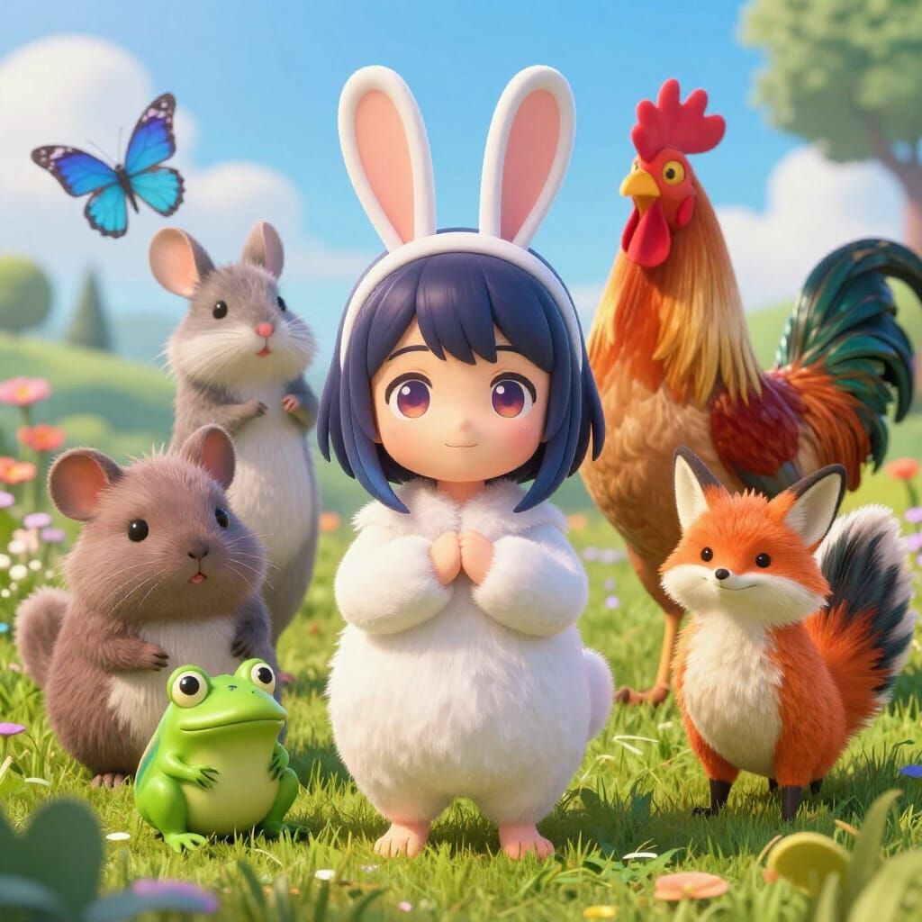 Anime Animals in 3D Digital Art Style